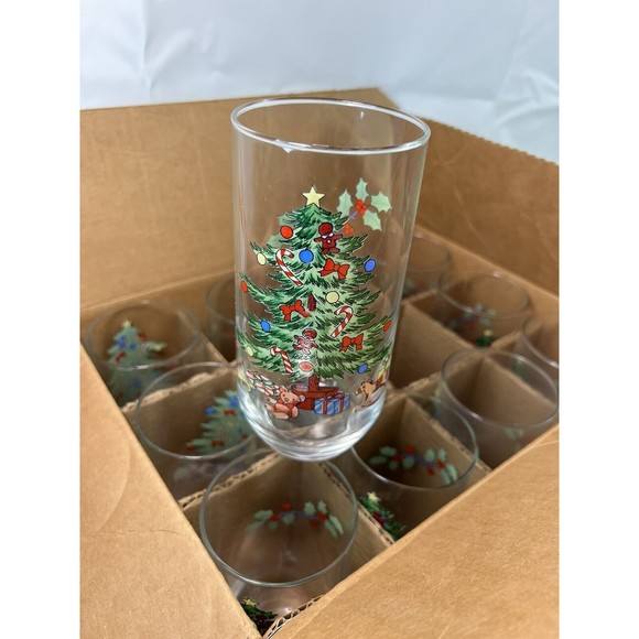 Luminarc Christmas Tree Drinking Glasses VINTAGE holiday tumblers Set of 12 NOS - Picture 2 of 9